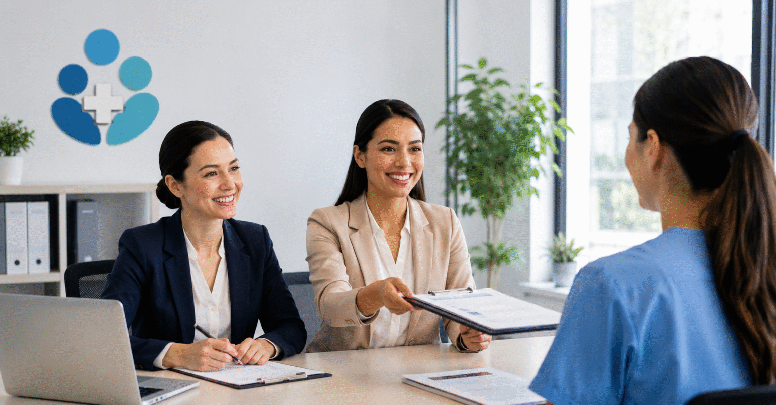 Professional healthcare office interview setting